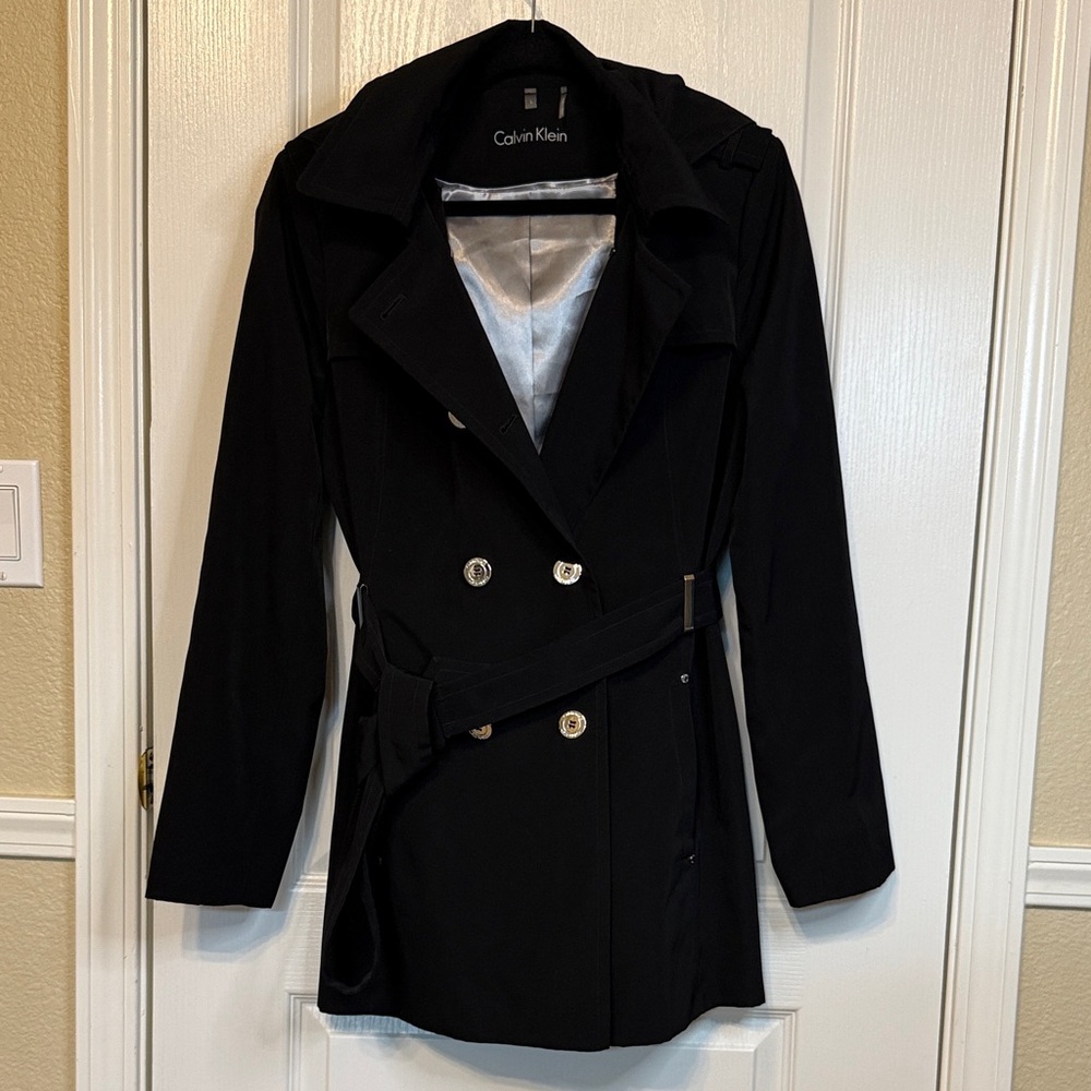 Calvin Klein Double-Breasted Black Trench Coat
